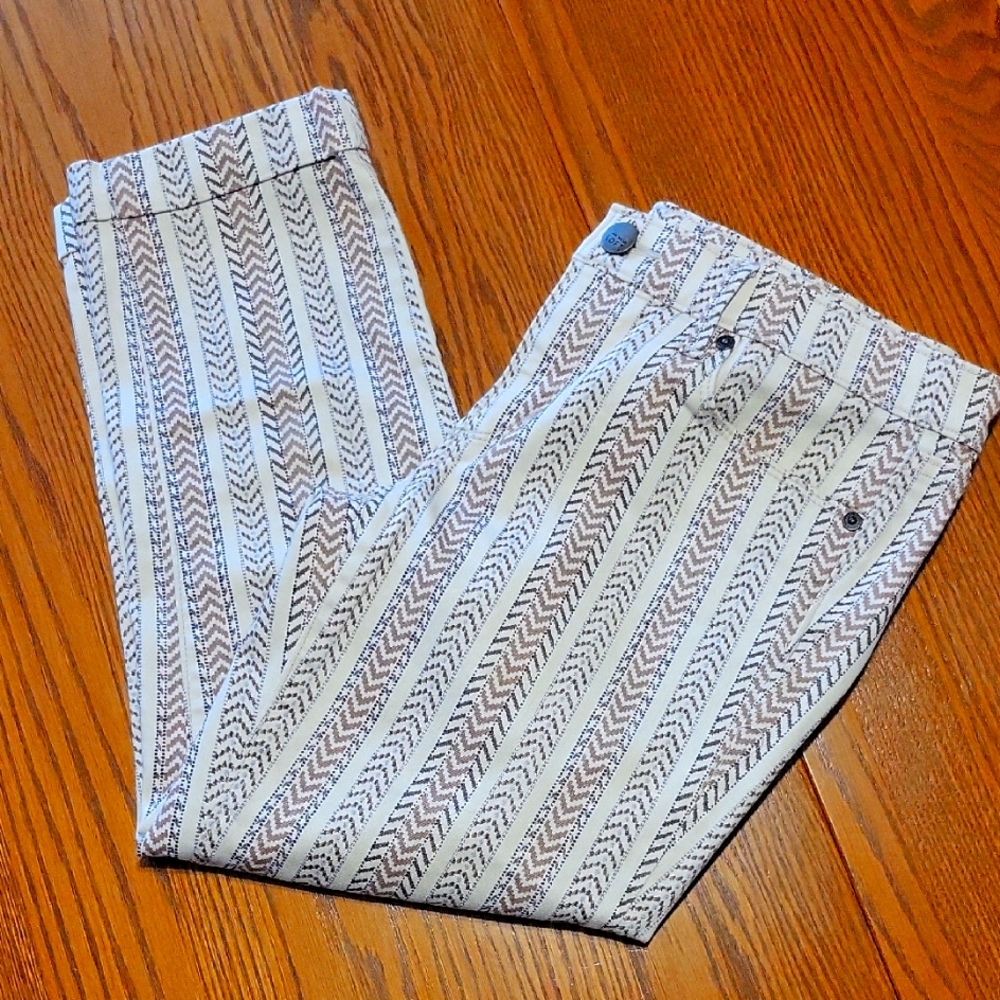 LOFT Ann Taylor Cream and Brown Ankle Cropped Jeans